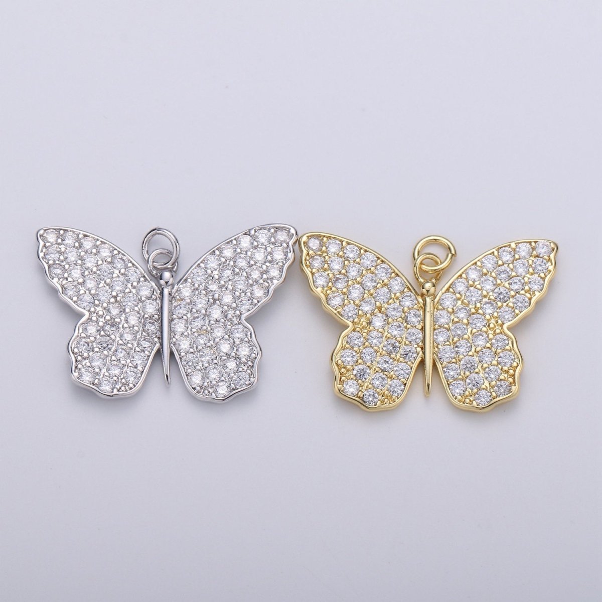 14K Gold Filled Butterfly Charm CZ Micro Pave, Butterfly Pendant, Butterfly Bracelet, Cubic Zirconia Charm Silver Mariposa Charm, D-387 D-388 - DLUXCA