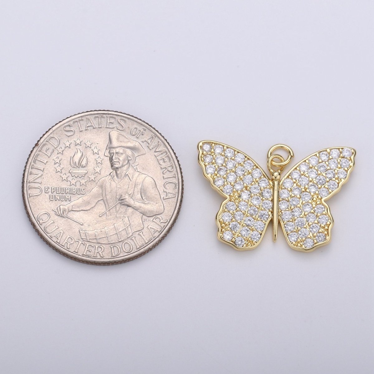 14K Gold Filled Butterfly Charm CZ Micro Pave, Butterfly Pendant, Butterfly Bracelet, Cubic Zirconia Charm Silver Mariposa Charm, D-387 D-388 - DLUXCA