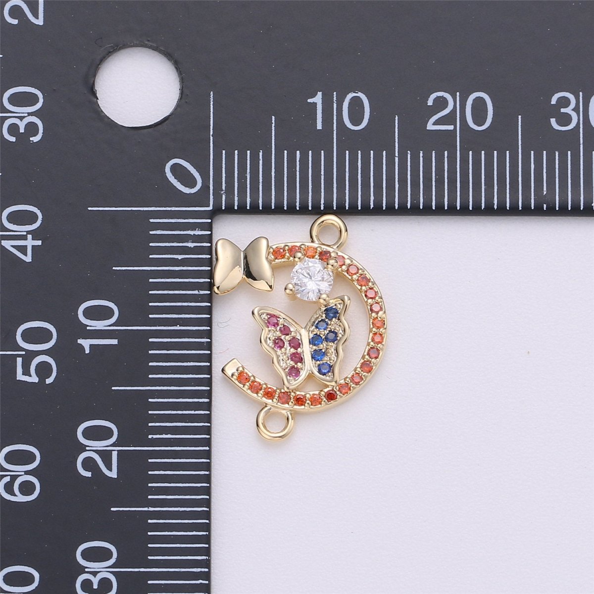 14k Gold Filled Butterfly Connector Micro Pave Butterfly Charm CZ Bracecklace Pendantlet Connector Charm, Ne Double Bail Red Blue F-259 - DLUXCA