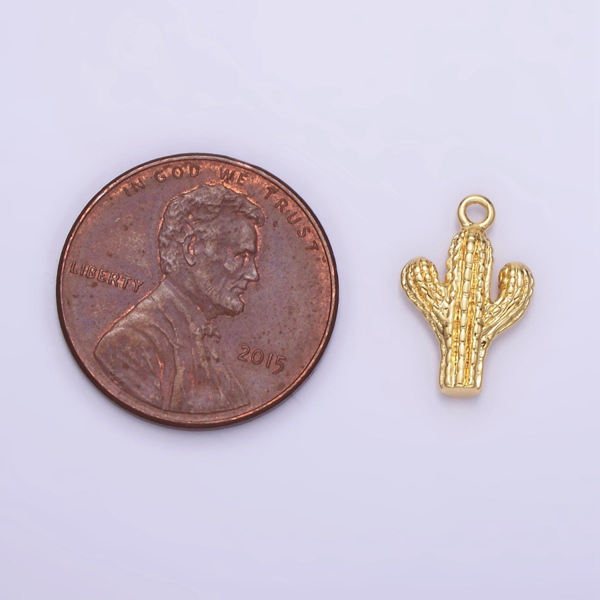 14K Gold Filled Cactus Plant Nature Textured Charm in Gold & Silver | W532 - DLUXCA