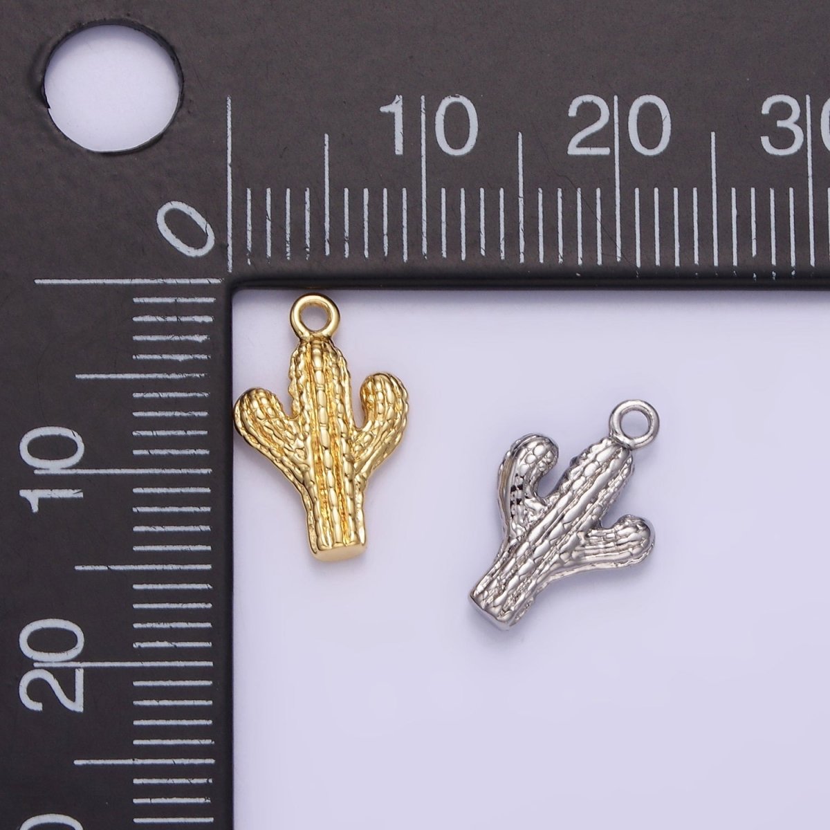 14K Gold Filled Cactus Plant Nature Textured Charm in Gold & Silver | W532 - DLUXCA