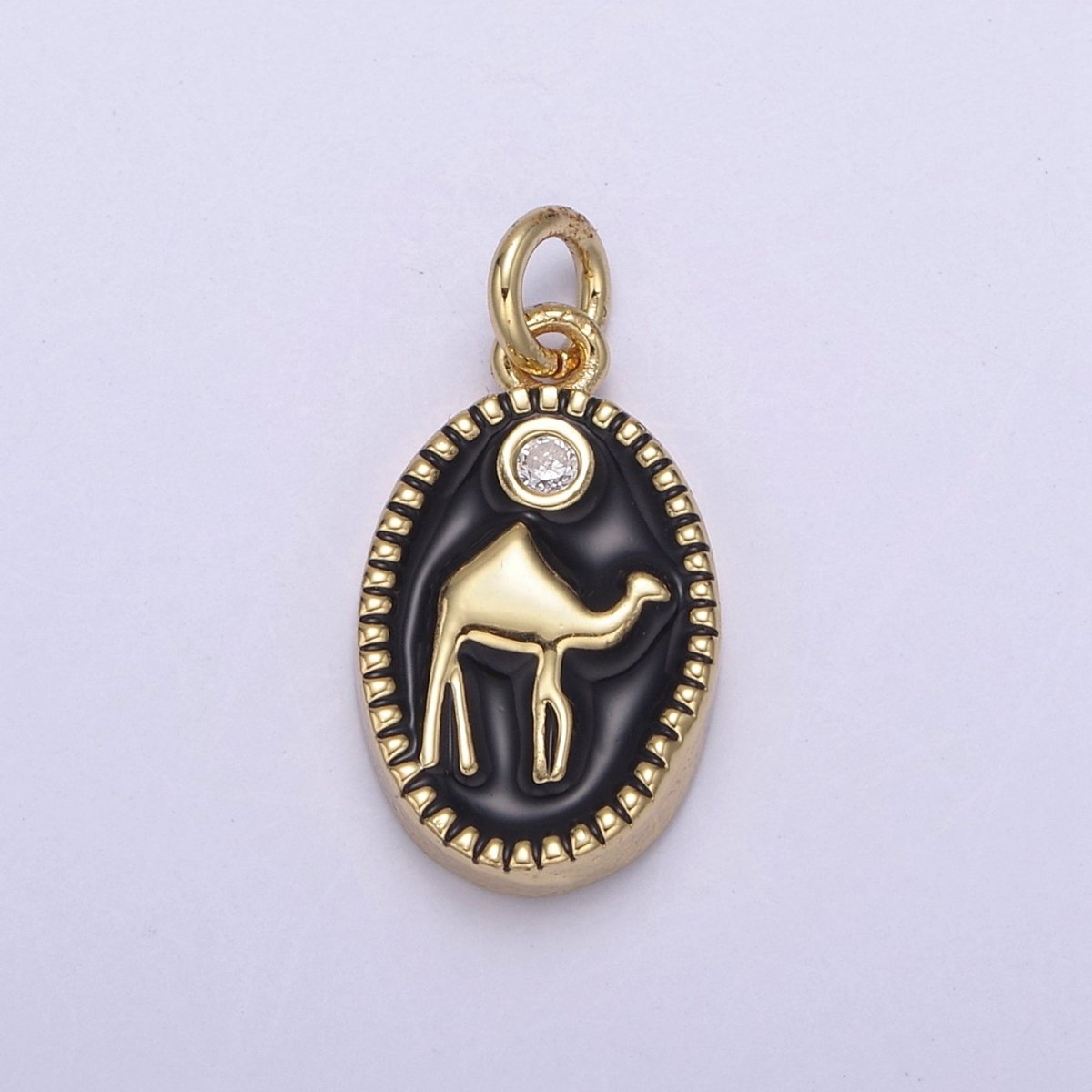 14K Gold Filled Camel Desert Animal White & Black Enamel Oval Charm N-794 N-795 - DLUXCA