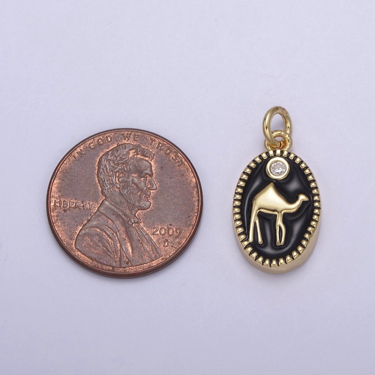 14K Gold Filled Camel Desert Animal White & Black Enamel Oval Charm N-794 N-795 - DLUXCA