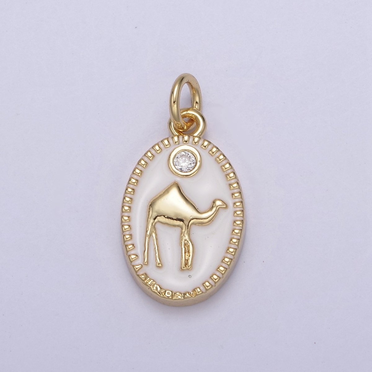 14K Gold Filled Camel Desert Animal White & Black Enamel Oval Charm N-794 N-795 - DLUXCA