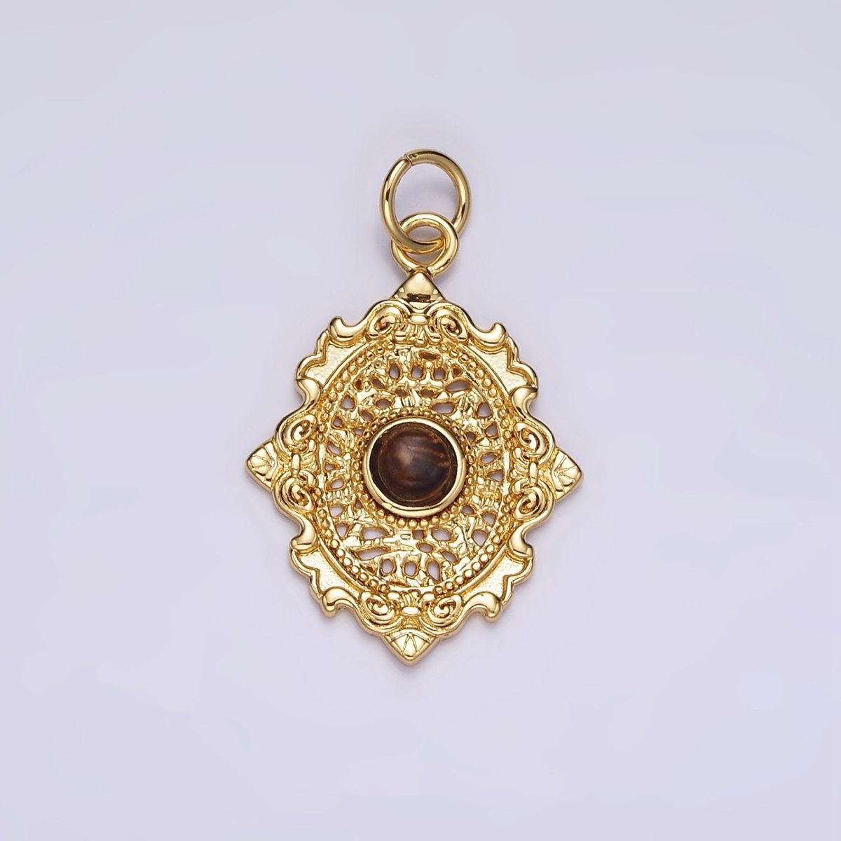 14K Gold Filled Carnelian, Agate, Tiger Eye Dot Artisan Oval Charm in Gold & Silver | AC885 - AC890 - DLUXCA