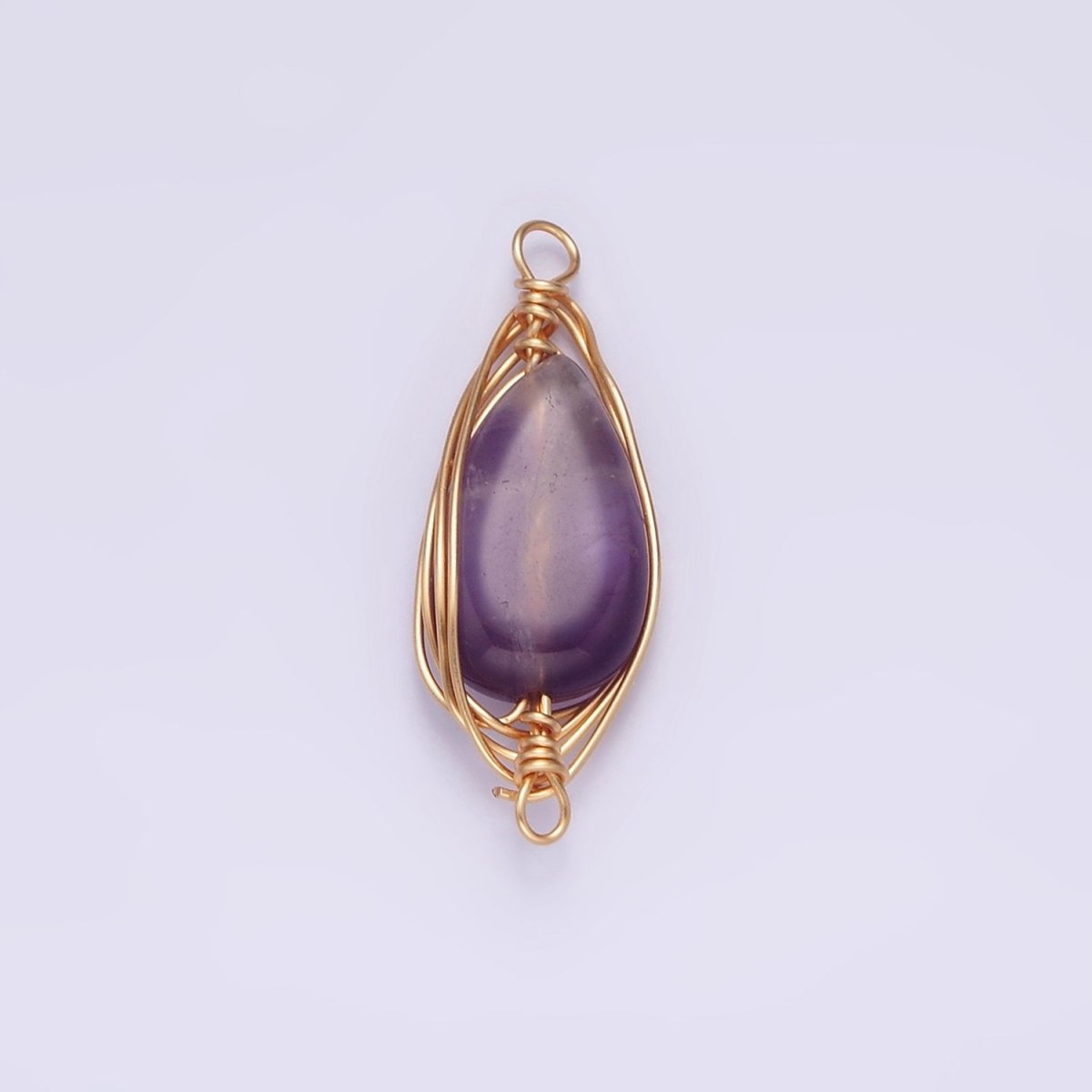14K Gold Filled Carnelian, Amethyst, Rose Quartz Teardrop Pear Wire Wrapped Connector | G-049 - G-051 - DLUXCA