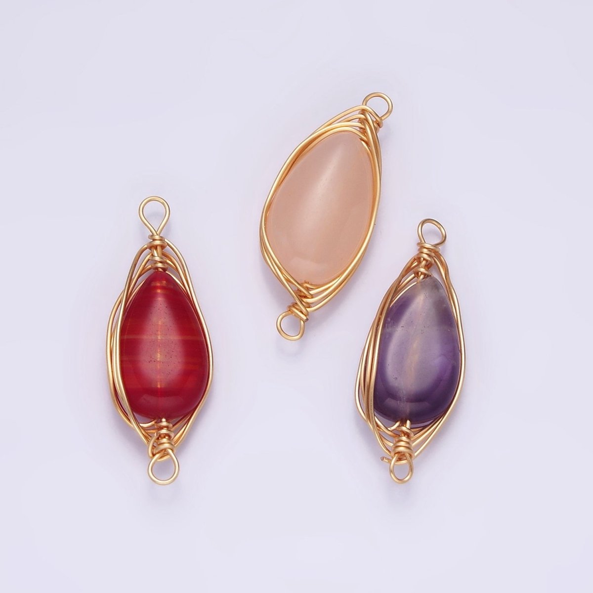 14K Gold Filled Carnelian, Amethyst, Rose Quartz Teardrop Pear Wire Wrapped Connector | G-049 - G-051 - DLUXCA