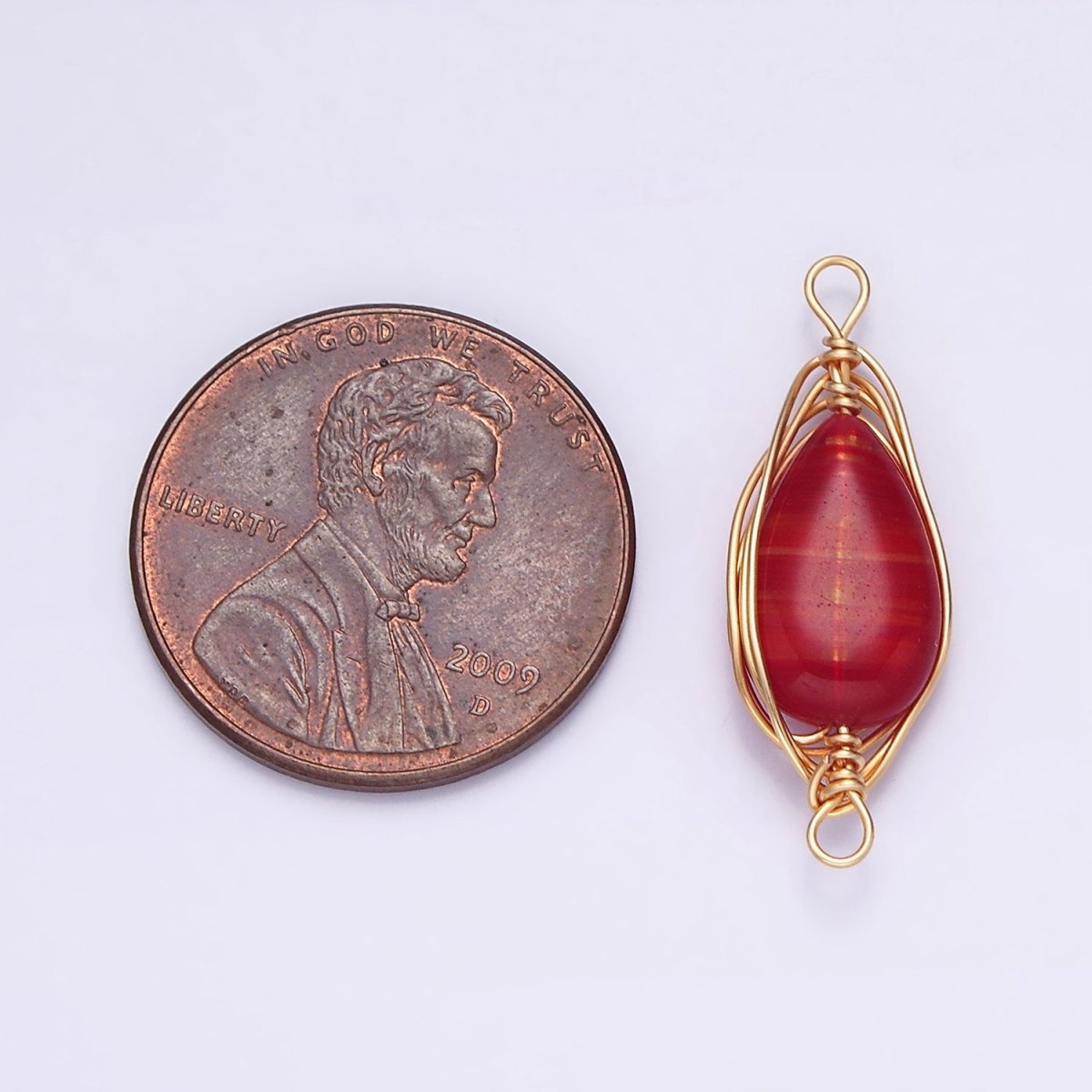 14K Gold Filled Carnelian, Amethyst, Rose Quartz Teardrop Pear Wire Wrapped Connector | G-049 - G-051 - DLUXCA