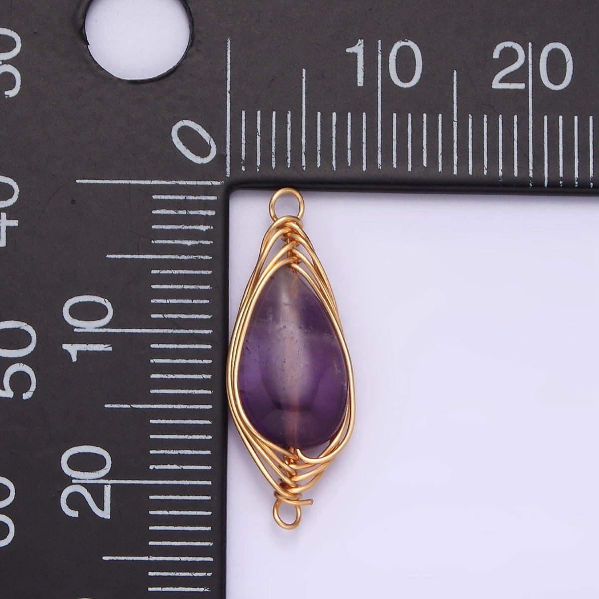 14K Gold Filled Carnelian, Amethyst, Rose Quartz Teardrop Pear Wire Wrapped Connector | G-049 - G-051 - DLUXCA