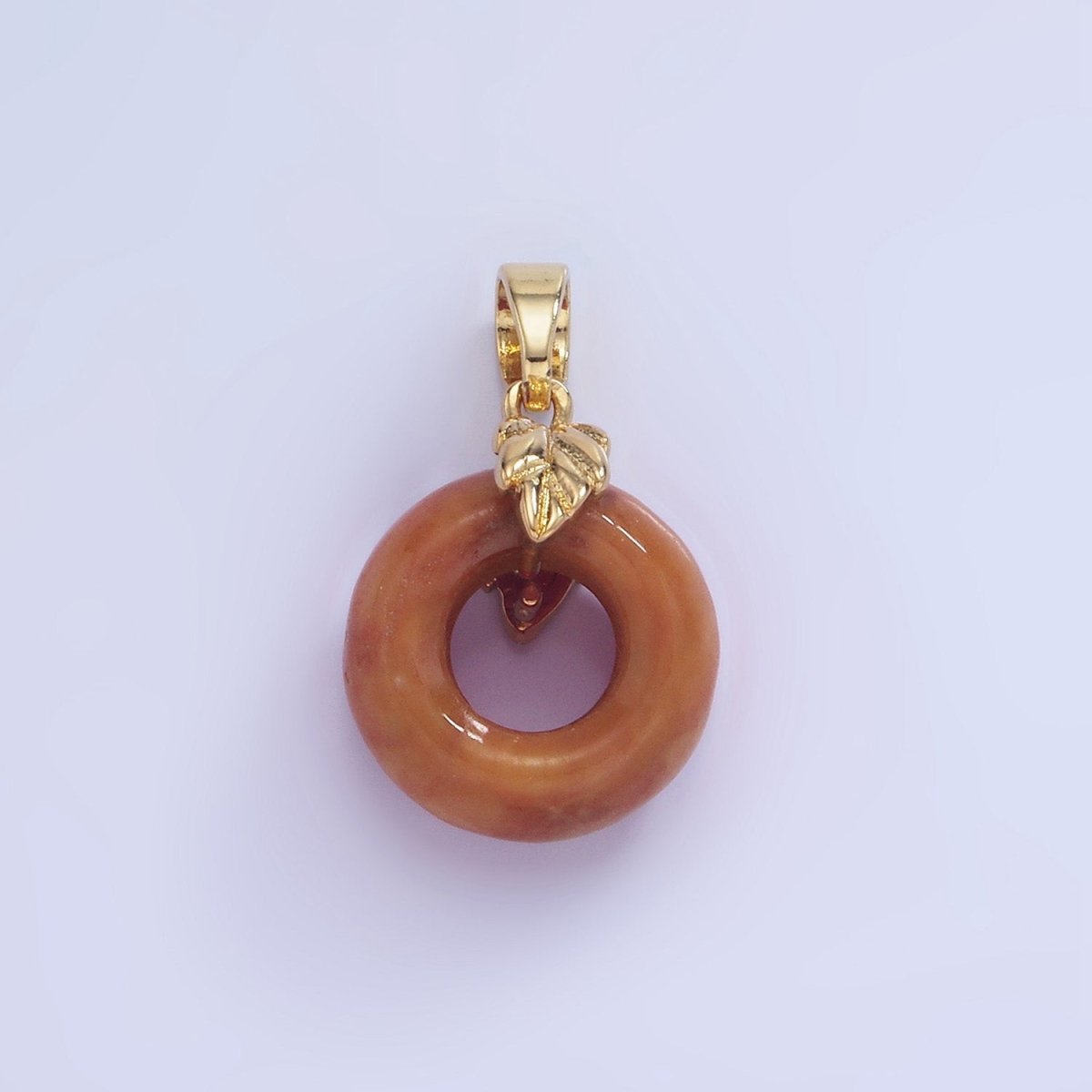 14K Gold Filled Carnelian Donut Open Round Leaf Pendant | AA1243 - DLUXCA