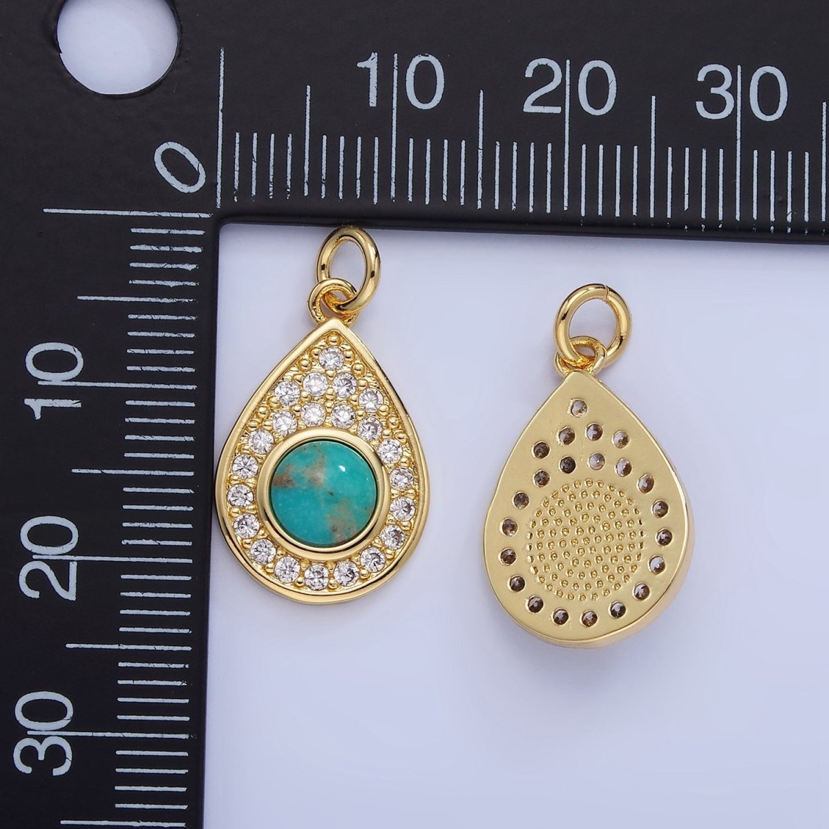 14K Gold Filled Carnelian, Turquoise Micro Paved CZ Teardrop Charm | W564 - DLUXCA
