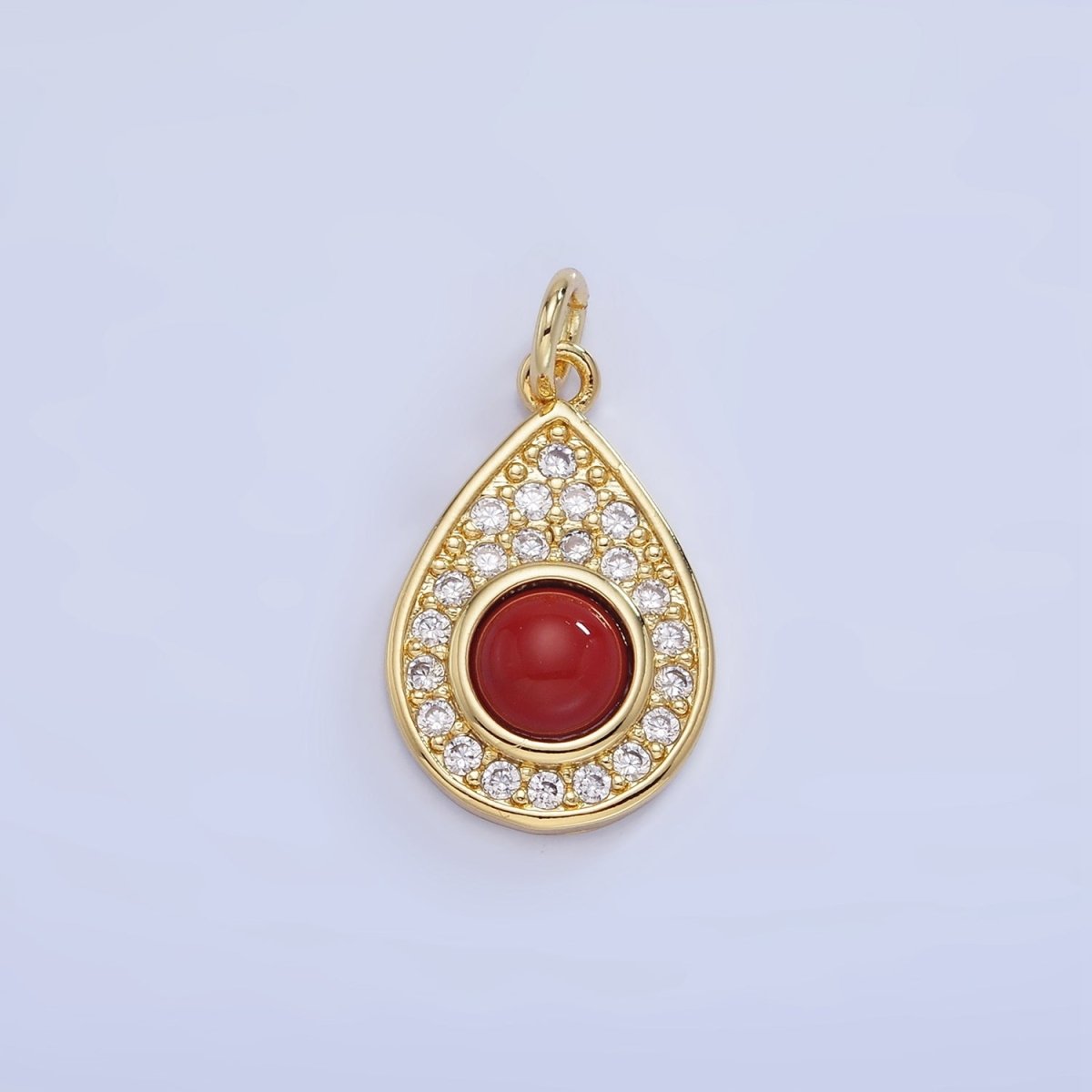 14K Gold Filled Carnelian, Turquoise Micro Paved CZ Teardrop Charm | W564 - DLUXCA