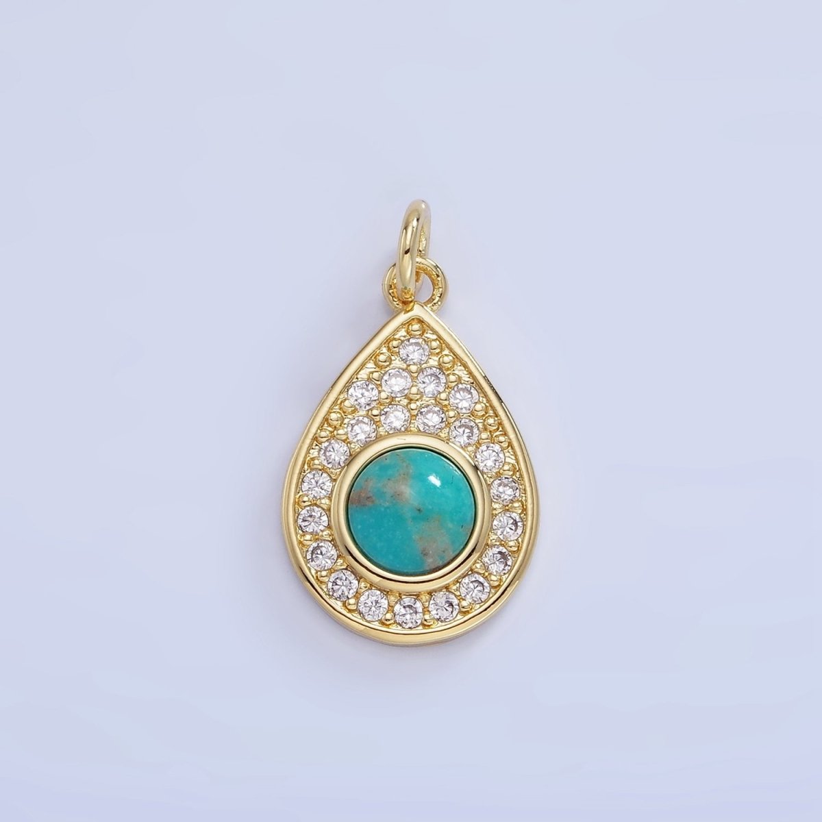 14K Gold Filled Carnelian, Turquoise Micro Paved CZ Teardrop Charm | W564 - DLUXCA
