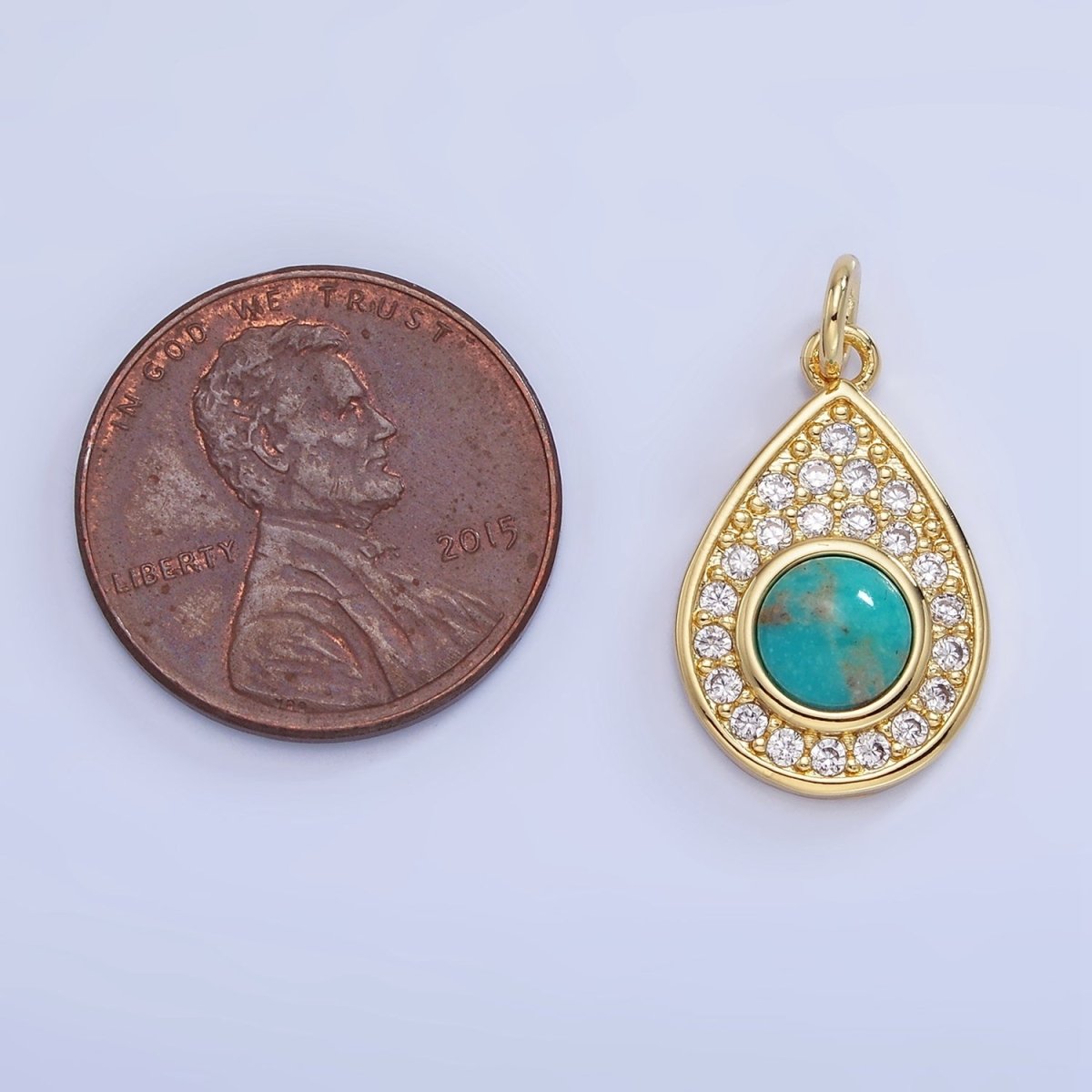 14K Gold Filled Carnelian, Turquoise Micro Paved CZ Teardrop Charm | W564 - DLUXCA