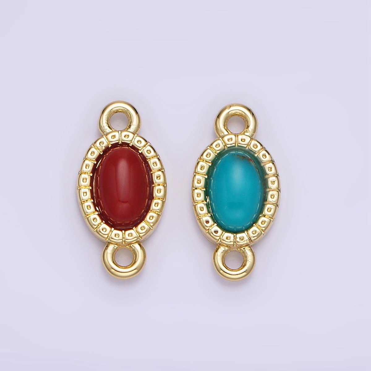 14K Gold Filled Carnelian, Turquoise Oval Gemstone Bezel Connector | G355 - DLUXCA