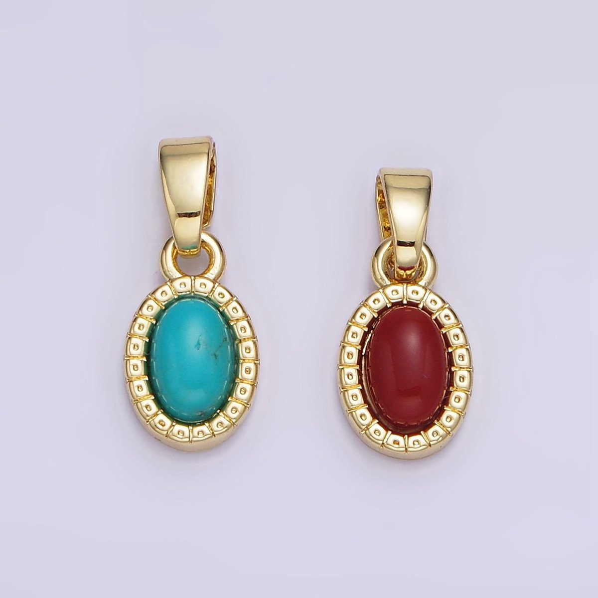 14K Gold Filled Carnelian, Turquoise Oval Gemstone Bezel Pendant | AH160 - DLUXCA
