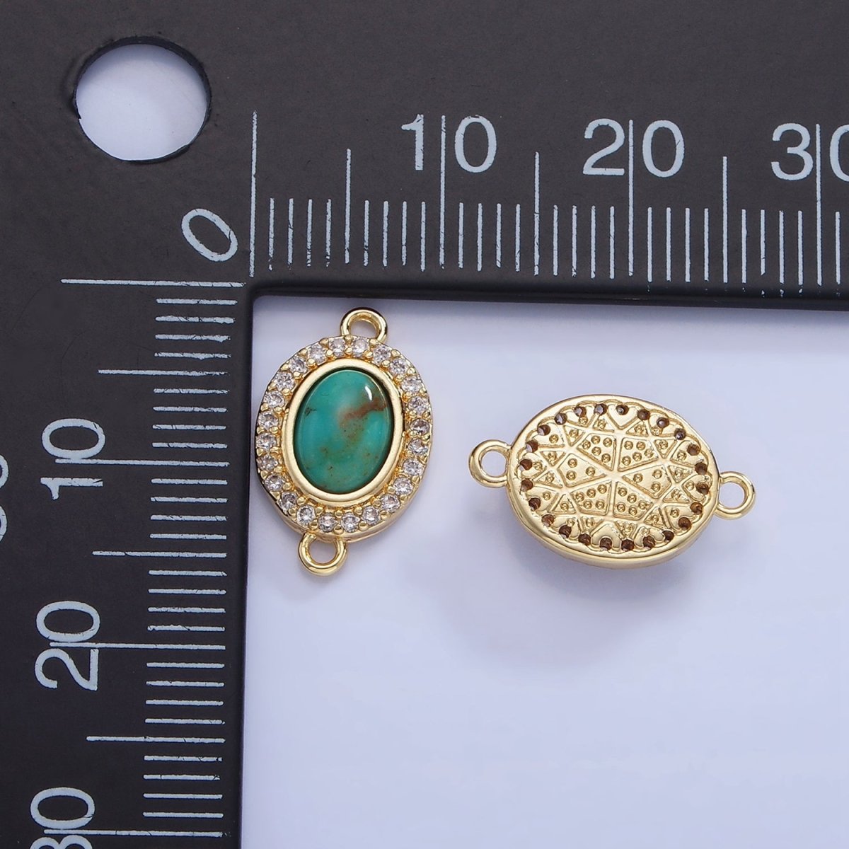 14K Gold Filled Carnelian, Turquoise Oval Micro Paved CZ Connector | G353 - DLUXCA