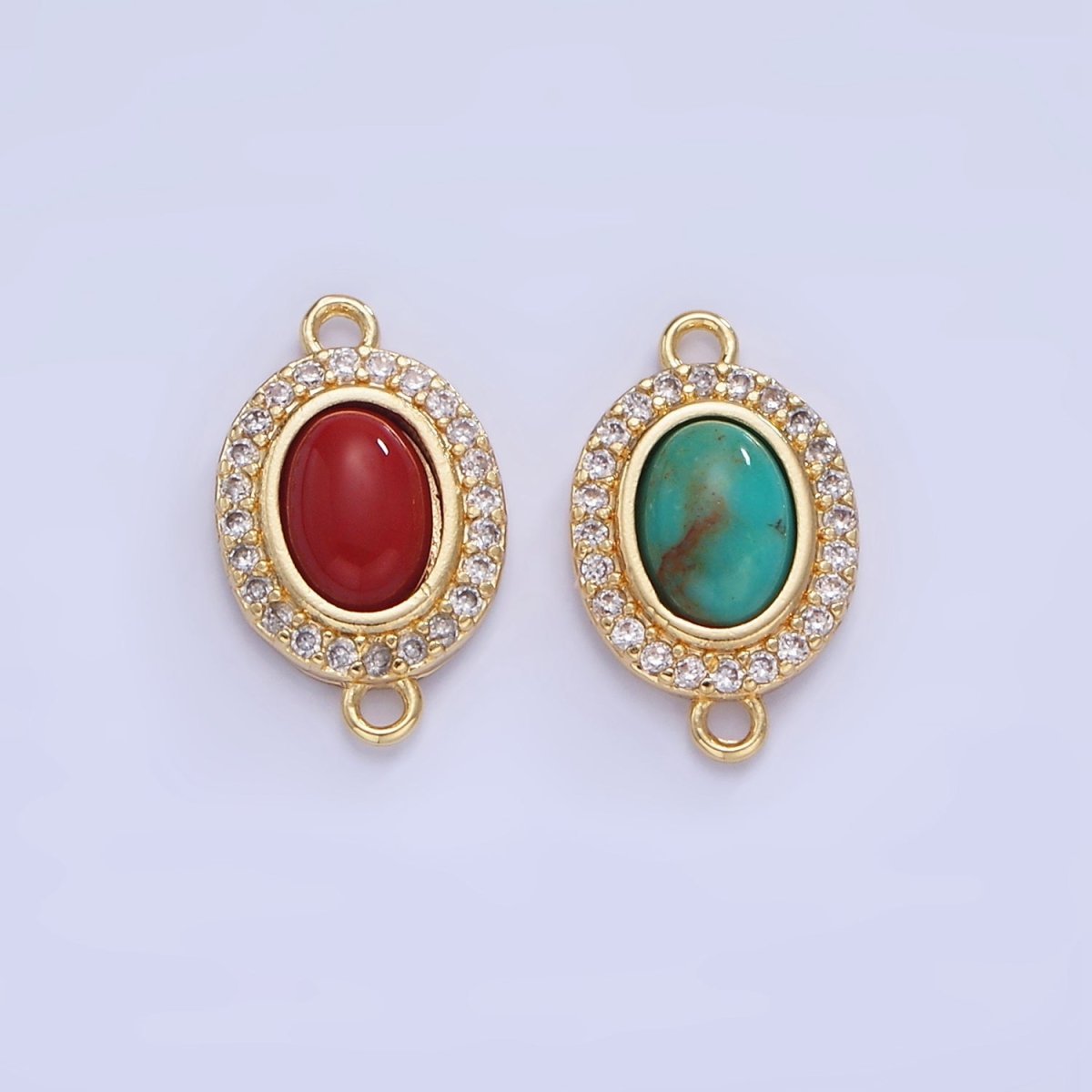 14K Gold Filled Carnelian, Turquoise Oval Micro Paved CZ Connector | G353 - DLUXCA