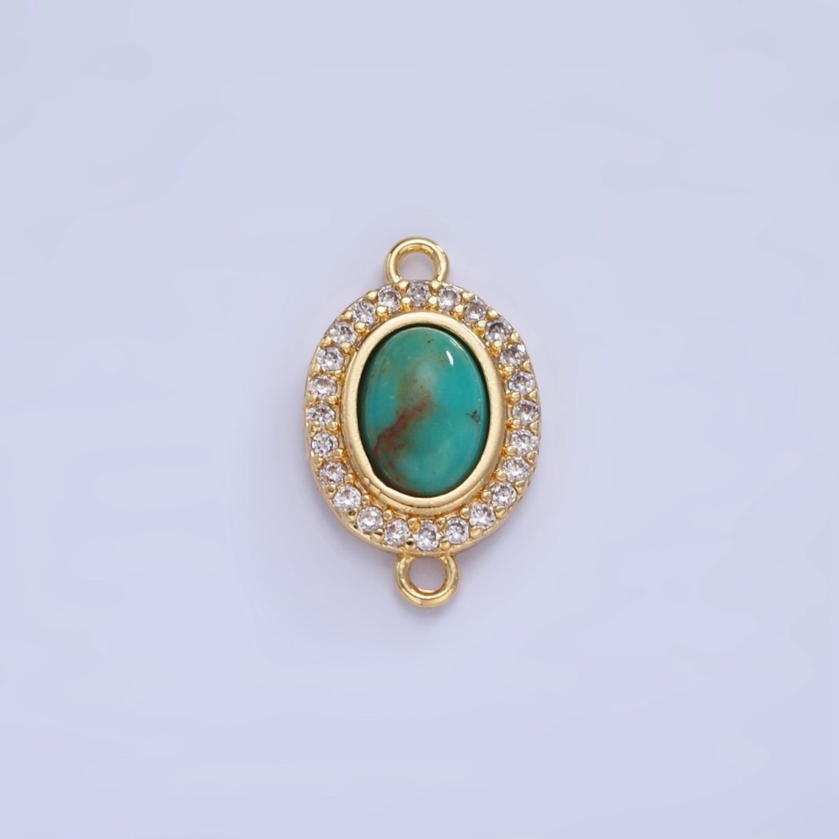 14K Gold Filled Carnelian, Turquoise Oval Micro Paved CZ Connector | G353 - DLUXCA