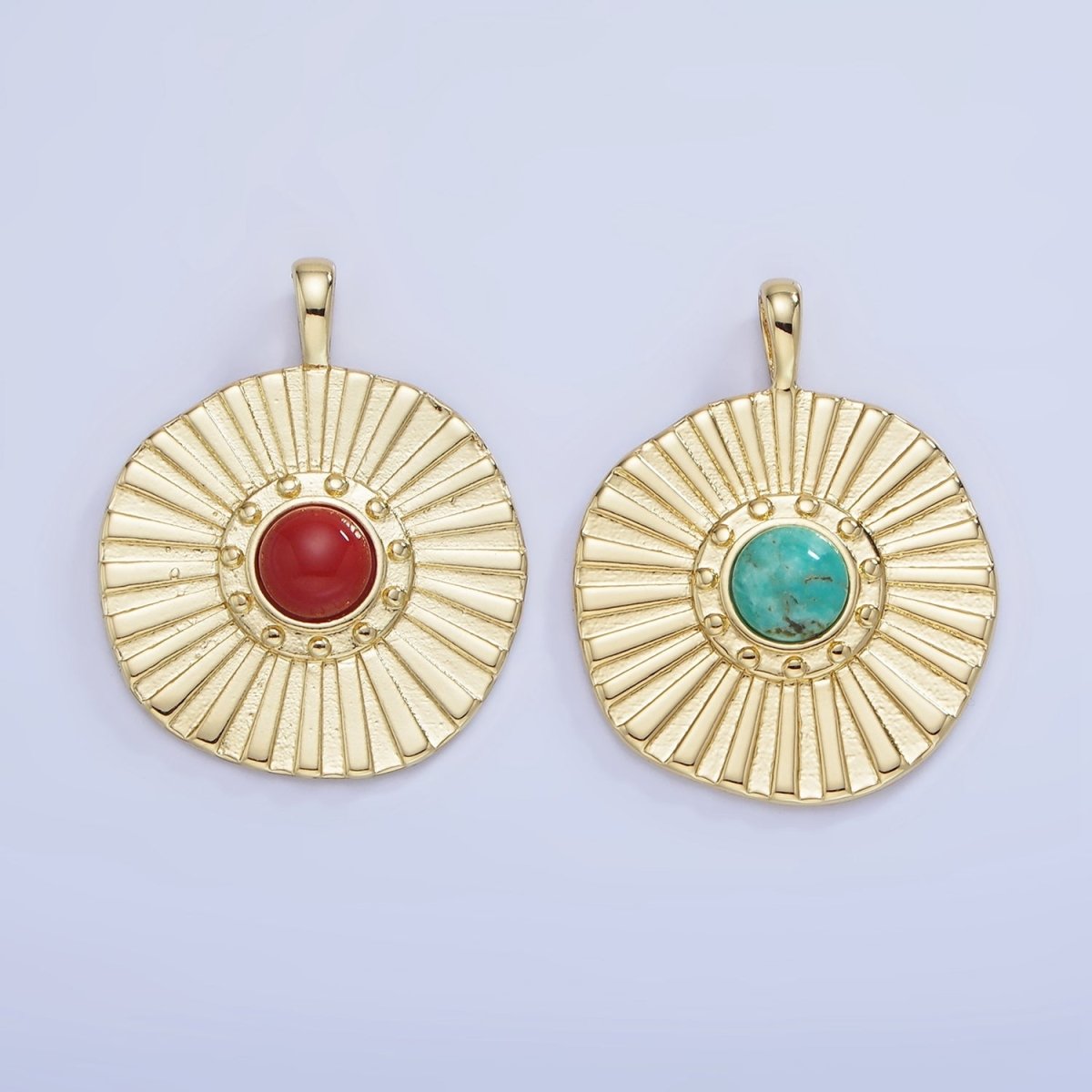 14K Gold Filled Carnelian, Turquoise Sunburst Ray Round Pendant | AA1256 - DLUXCA