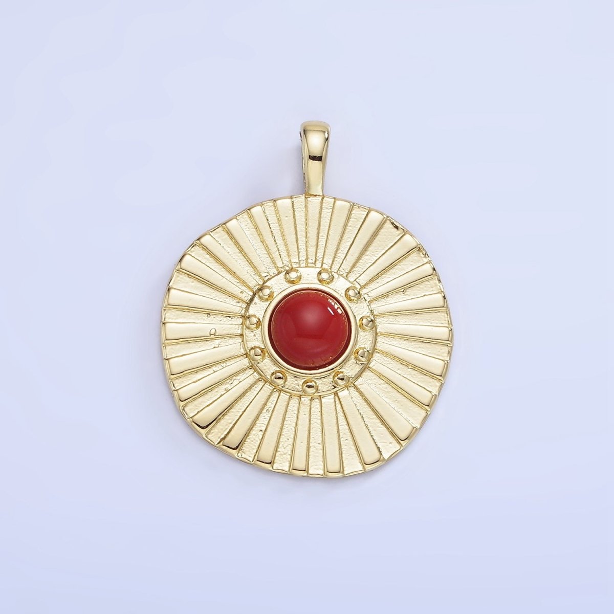 14K Gold Filled Carnelian, Turquoise Sunburst Ray Round Pendant | AA1256 - DLUXCA
