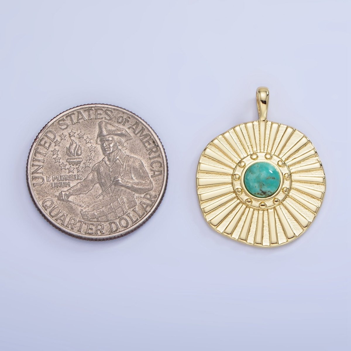 14K Gold Filled Carnelian, Turquoise Sunburst Ray Round Pendant | AA1256 - DLUXCA