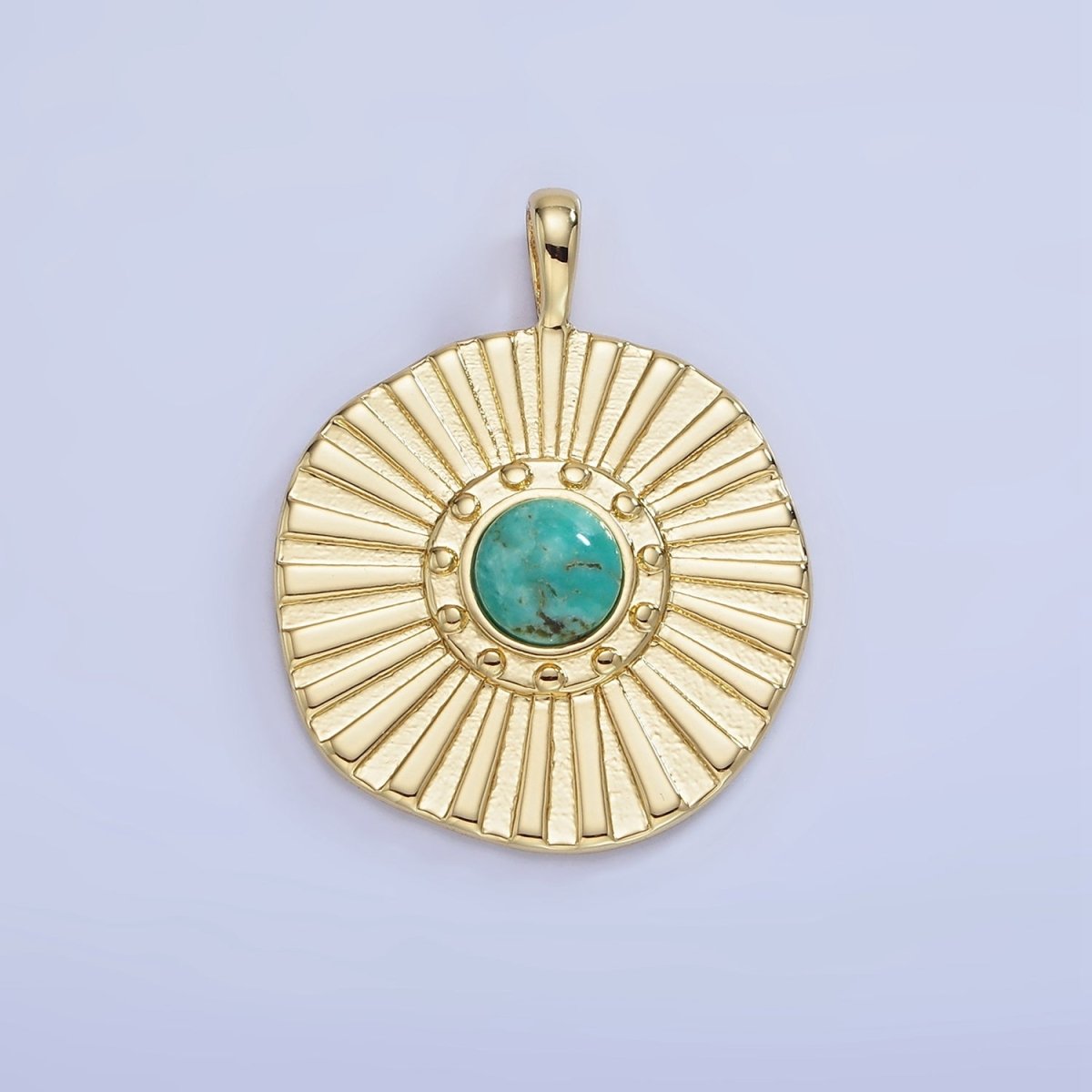 14K Gold Filled Carnelian, Turquoise Sunburst Ray Round Pendant | AA1256 - DLUXCA