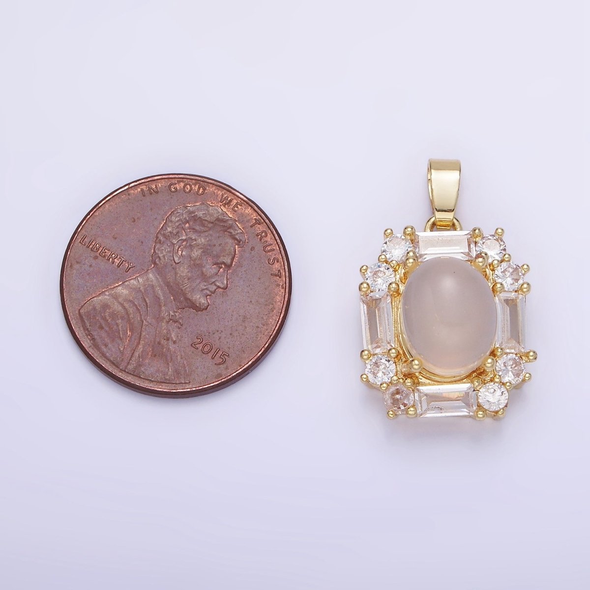 14K Gold Filled Cat Eye Baguette Lined Pendant | AA1181 - DLUXCA