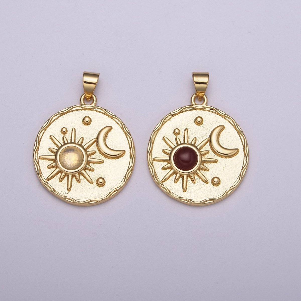 14k Gold filled Celestial charm w/ Moonstone Sun Moon Medallion pendant, Necklace supply, Jewelry makings N-512 N-513 - DLUXCA