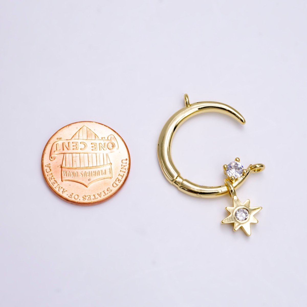 14K Gold Filled Celestial Crescent Moon Stars CZ Drop Connector | G-781 - DLUXCA