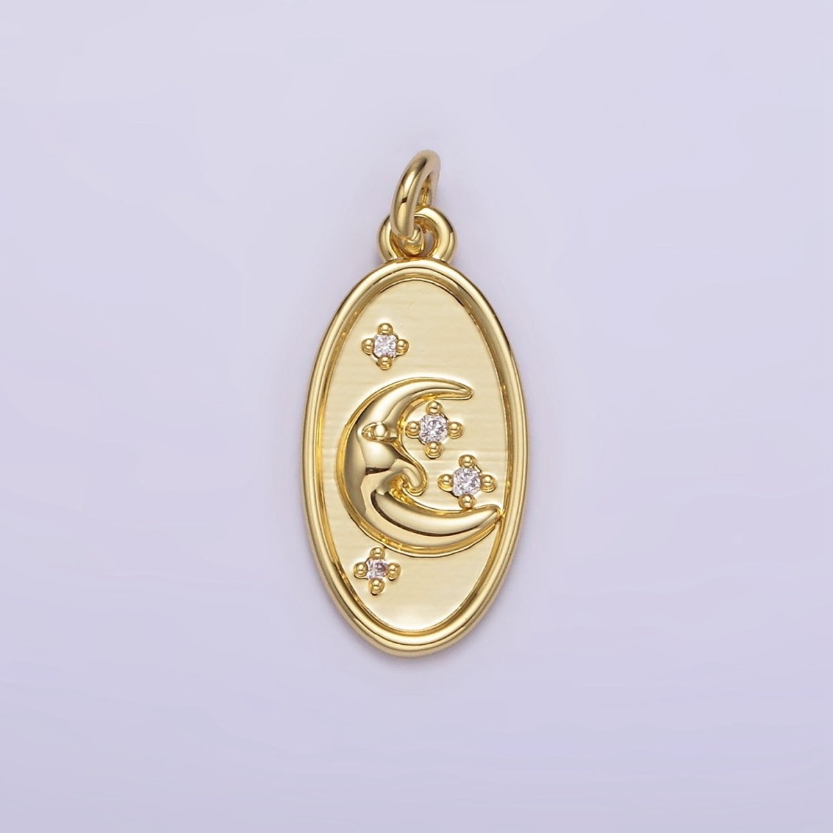 14K Gold Filled Celestial Crescent Stars CZ Oval Charm | AG300 - DLUXCA