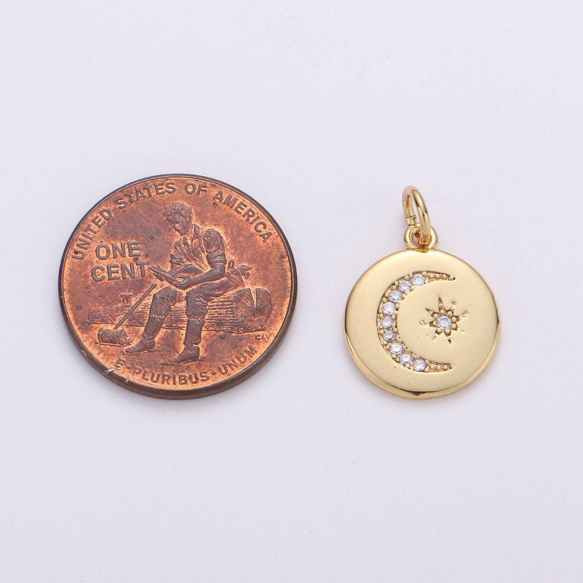 14k Gold Filled Celestial Disc Pendant Micro Pave Moon Pendant Star Charm for Necklace Bracelet Component D-104 - DLUXCA