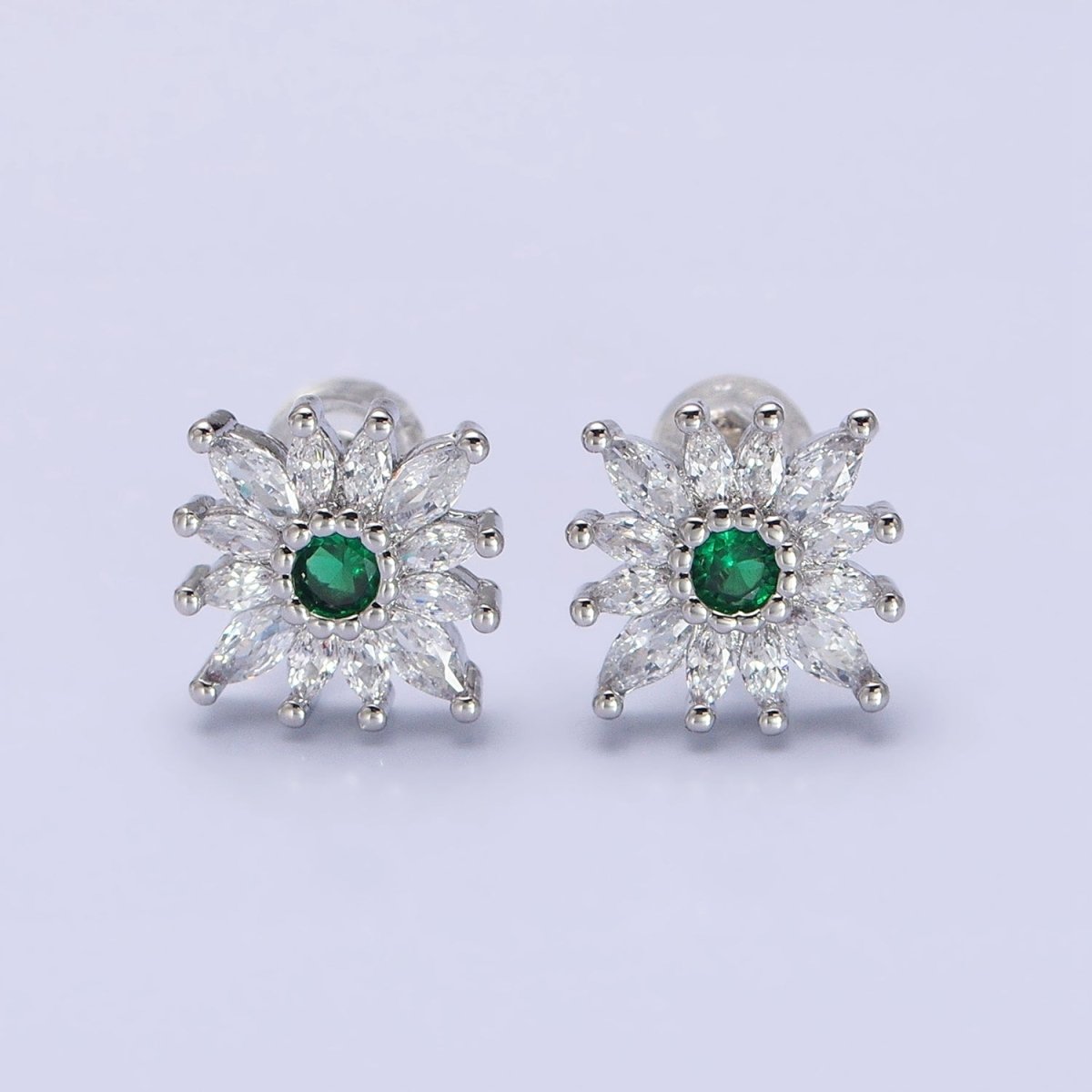 14K Gold Filled Celestial Emerald Green Flower Marquise Petal Stud Earrings in Gold & Silver | X-935 AB1505 - DLUXCA