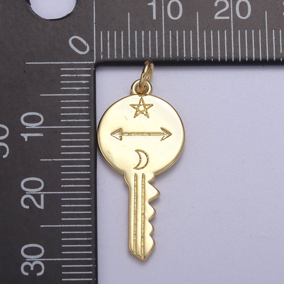 14K Gold Filled Celestial Key | Key Pendant | Gold Key Necklace | Key Charm | Star Moon Arrow N-299 - DLUXCA