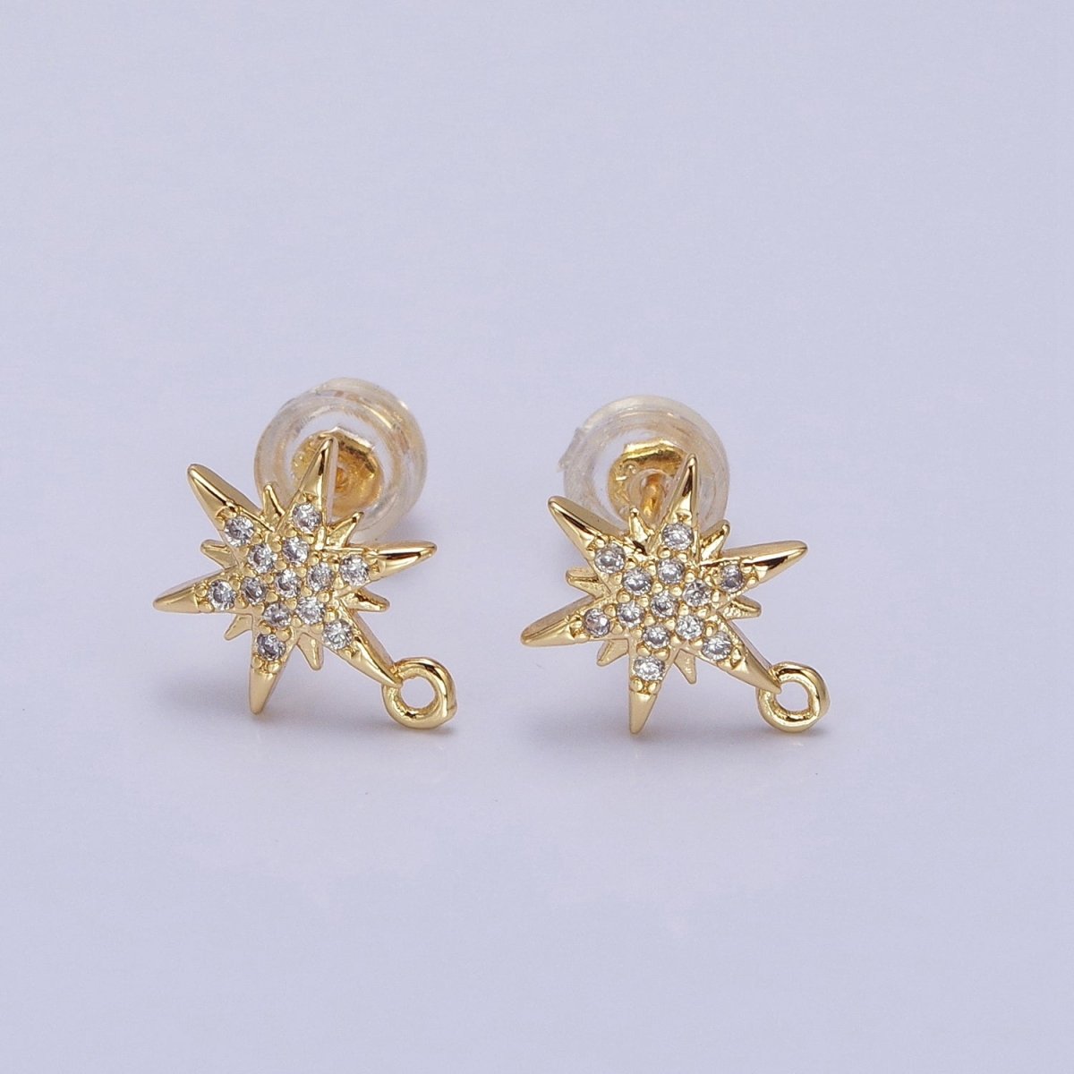 14K Gold Filled Celestial North Star Micro Paved Open Loop Stud Earrings in Silver & Gold | Z-201 Z-213 - DLUXCA