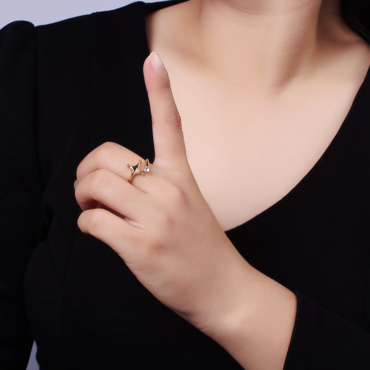 14K Gold Filled Celestial Star Dotted CZ Wrap Ring | O1260 - DLUXCA