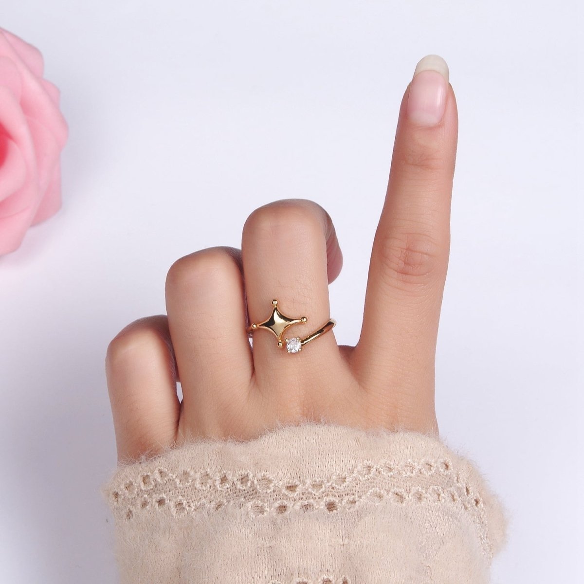 14K Gold Filled Celestial Star Dotted CZ Wrap Ring | O1260 - DLUXCA