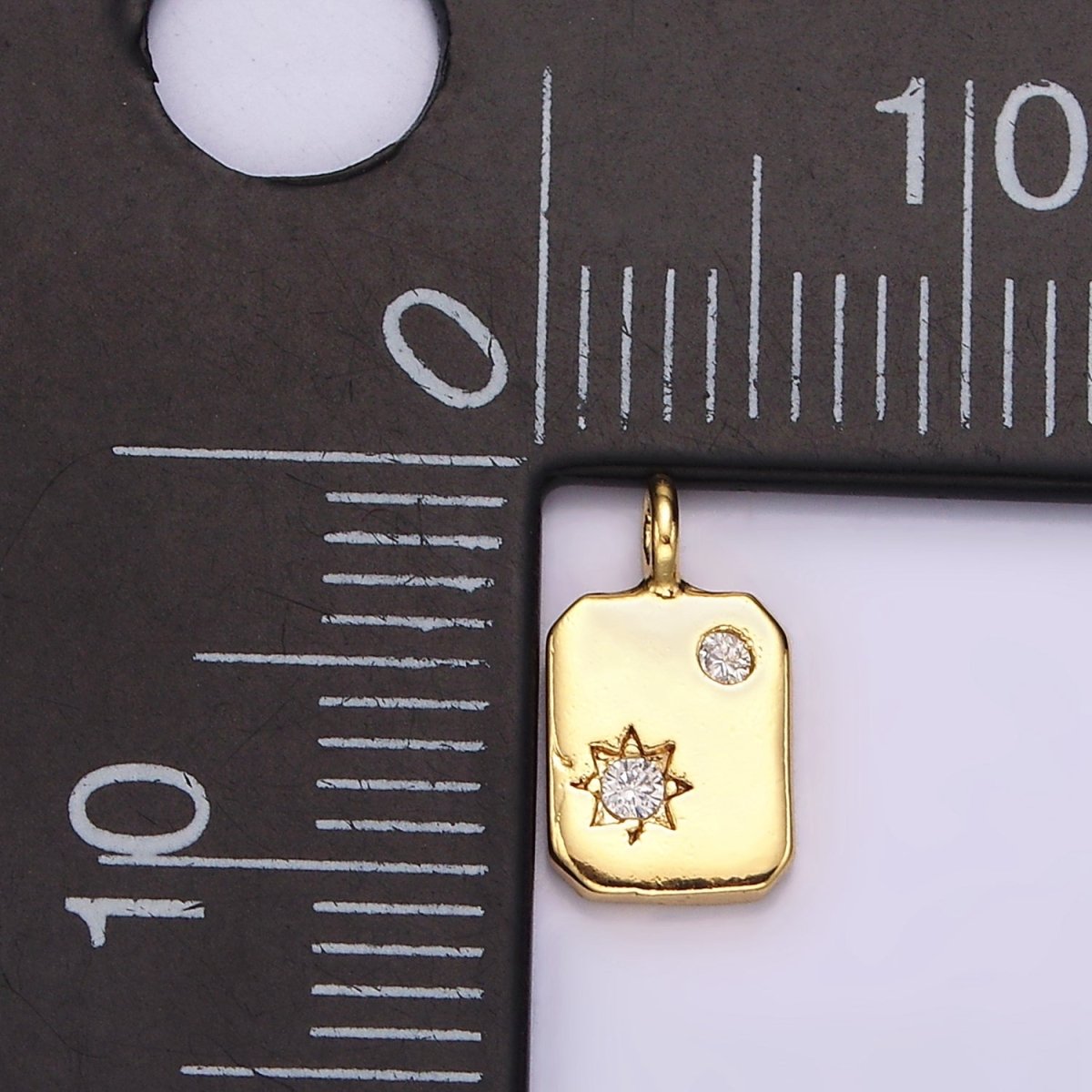 14K Gold Filled Celestial Star Sun CZ Dotted Tag Mini Charm | AC859 - DLUXCA