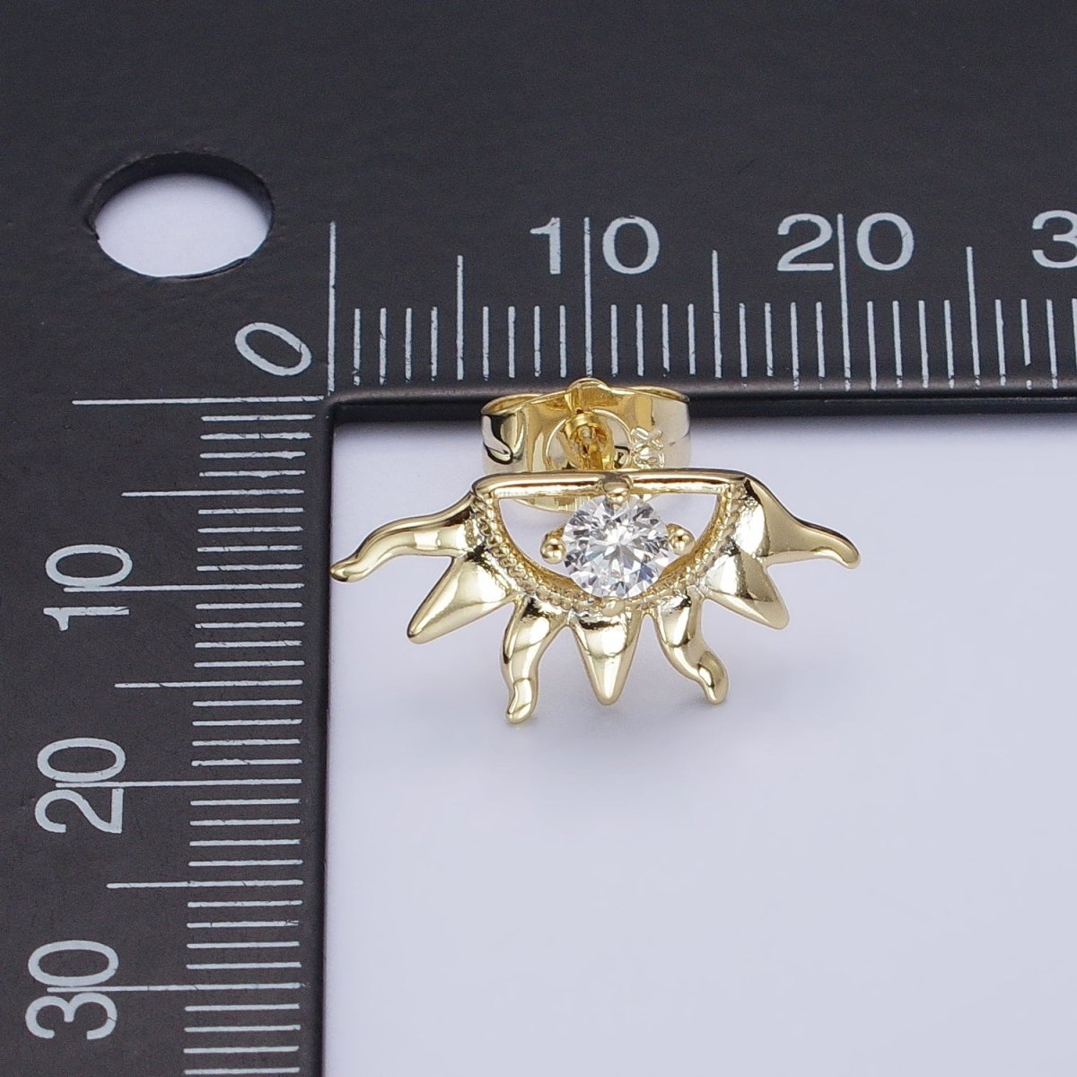 14K Gold Filled Celestial Sun Ray Beam Evil Eye Clear CZ Stud Earrings | AD1386 - DLUXCA