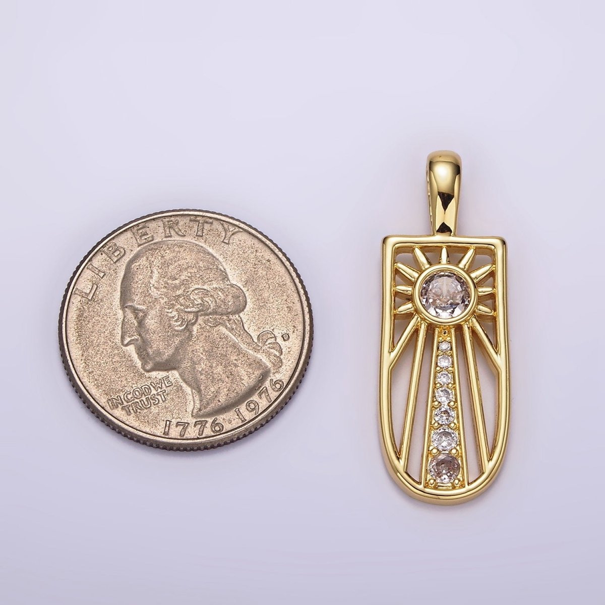 14K Gold Filled Celestial Sun Ray CZ Micro Paved Open Tag Pendant | AH034 - DLUXCA