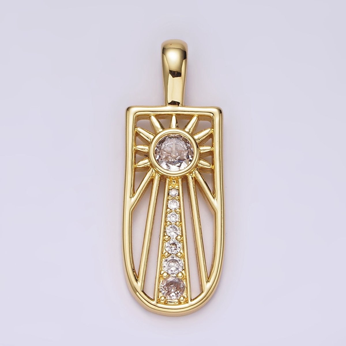 14K Gold Filled Celestial Sun Ray CZ Micro Paved Open Tag Pendant | AH034 - DLUXCA
