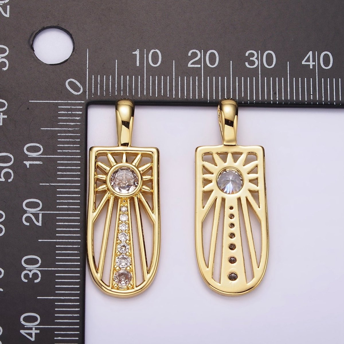 14K Gold Filled Celestial Sun Ray CZ Micro Paved Open Tag Pendant | AH034 - DLUXCA