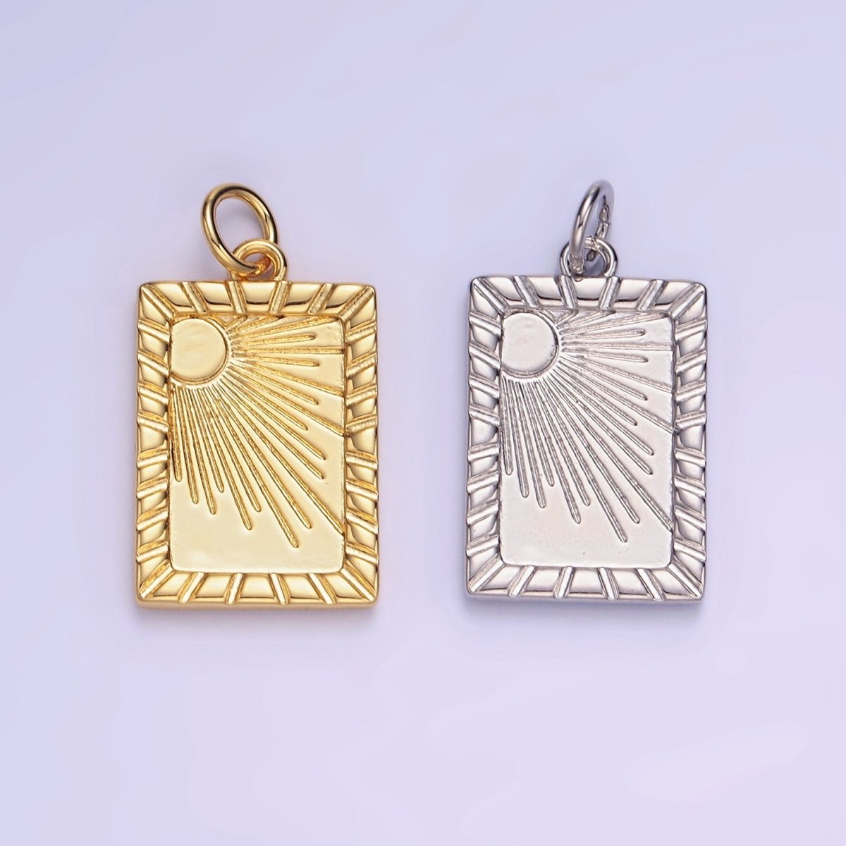 14K Gold Filled Celestial Sun Ray Lined Tag Charm in Gold & Silver | W563 - DLUXCA