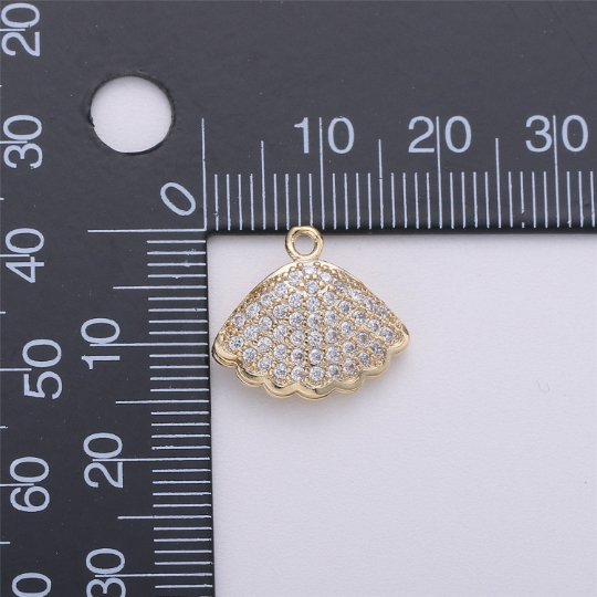 14k Gold Filled Charm Clam Shell, 15mm, Micro Pave Shell Charm Open Clam Shell PendantC-472 - DLUXCA