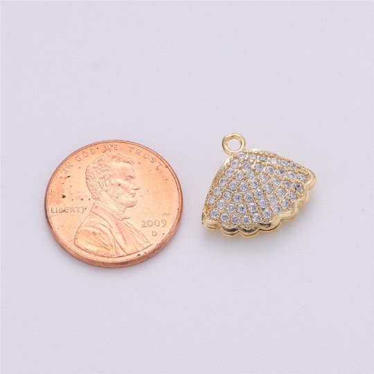 14k Gold Filled Charm Clam Shell, 15mm, Micro Pave Shell Charm Open Clam Shell PendantC-472 - DLUXCA