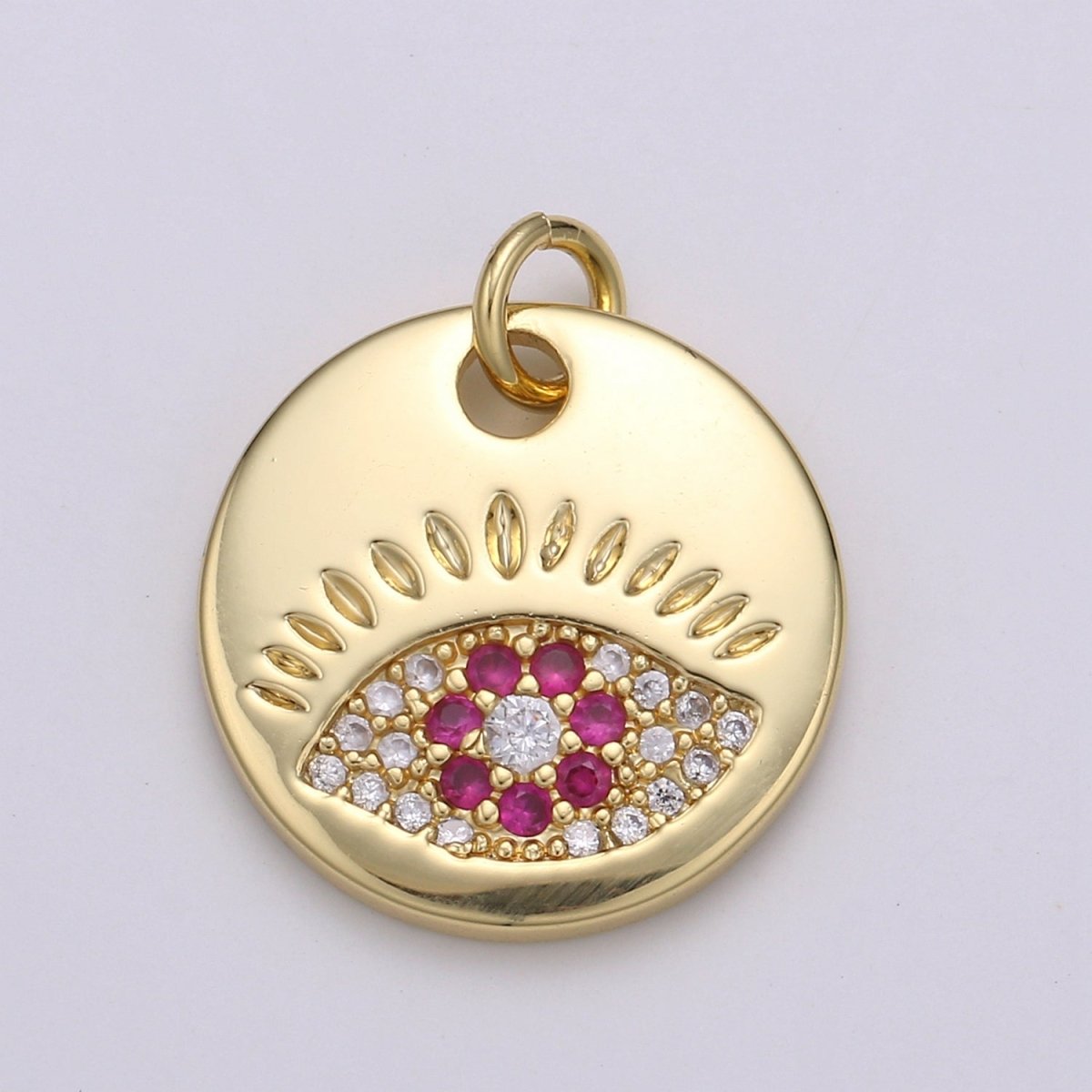14k Gold Filled Charm CZ Micro Pave Evil Eye Round Coin Pendant Medallion Charm Cubic Zirconia Charm for Necklace Bracelet Supply E-051 - E-054 - DLUXCA