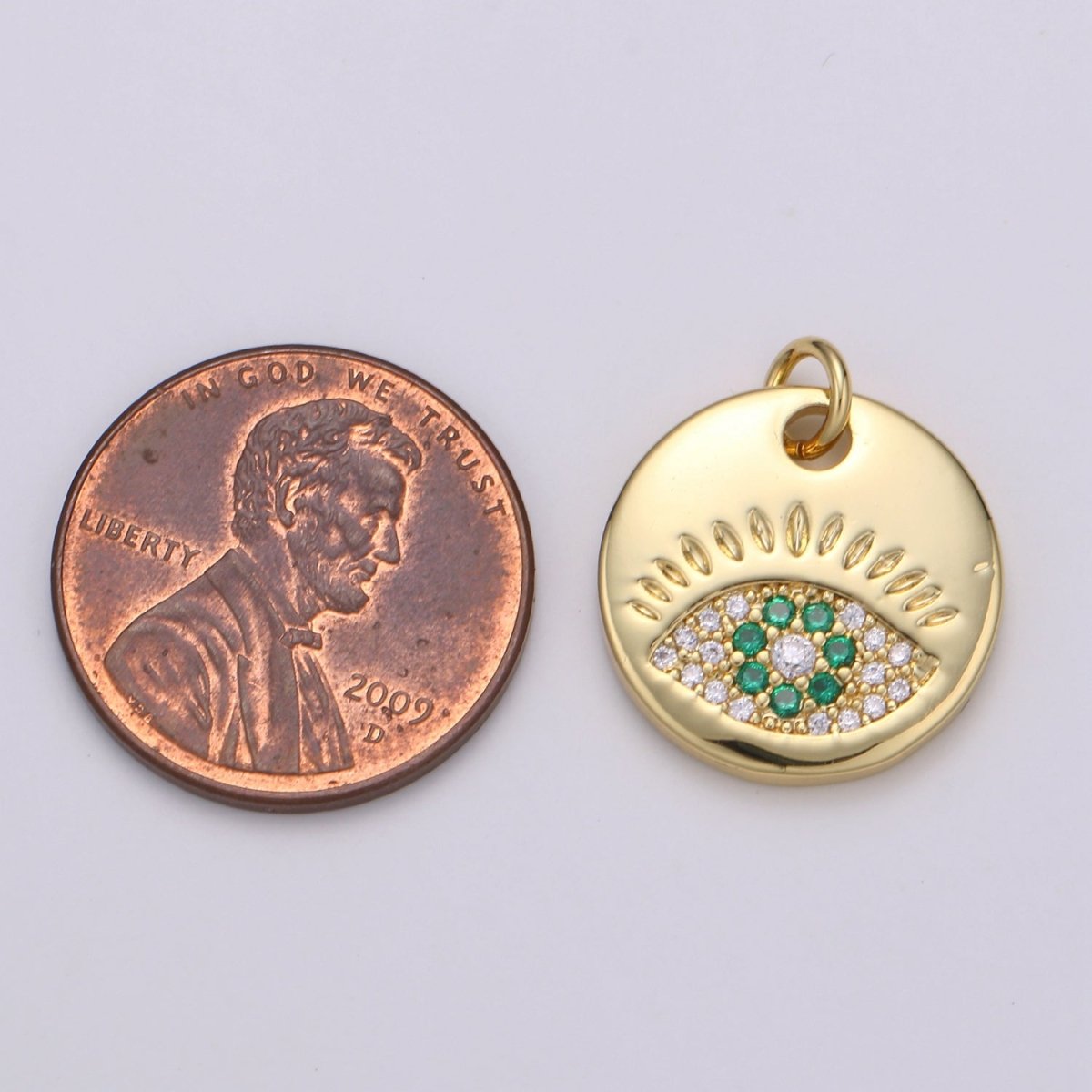 14k Gold Filled Charm CZ Micro Pave Evil Eye Round Coin Pendant Medallion Charm Cubic Zirconia Charm for Necklace Bracelet Supply E-051 - E-054 - DLUXCA
