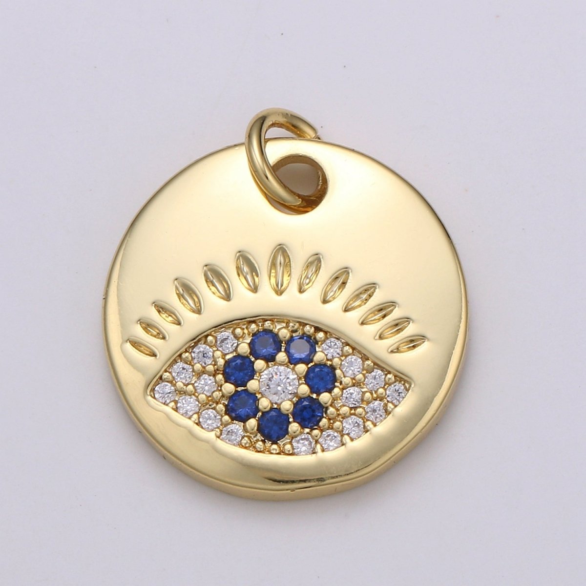 14k Gold Filled Charm CZ Micro Pave Evil Eye Round Coin Pendant Medallion Charm Cubic Zirconia Charm for Necklace Bracelet Supply E-051 - E-054 - DLUXCA