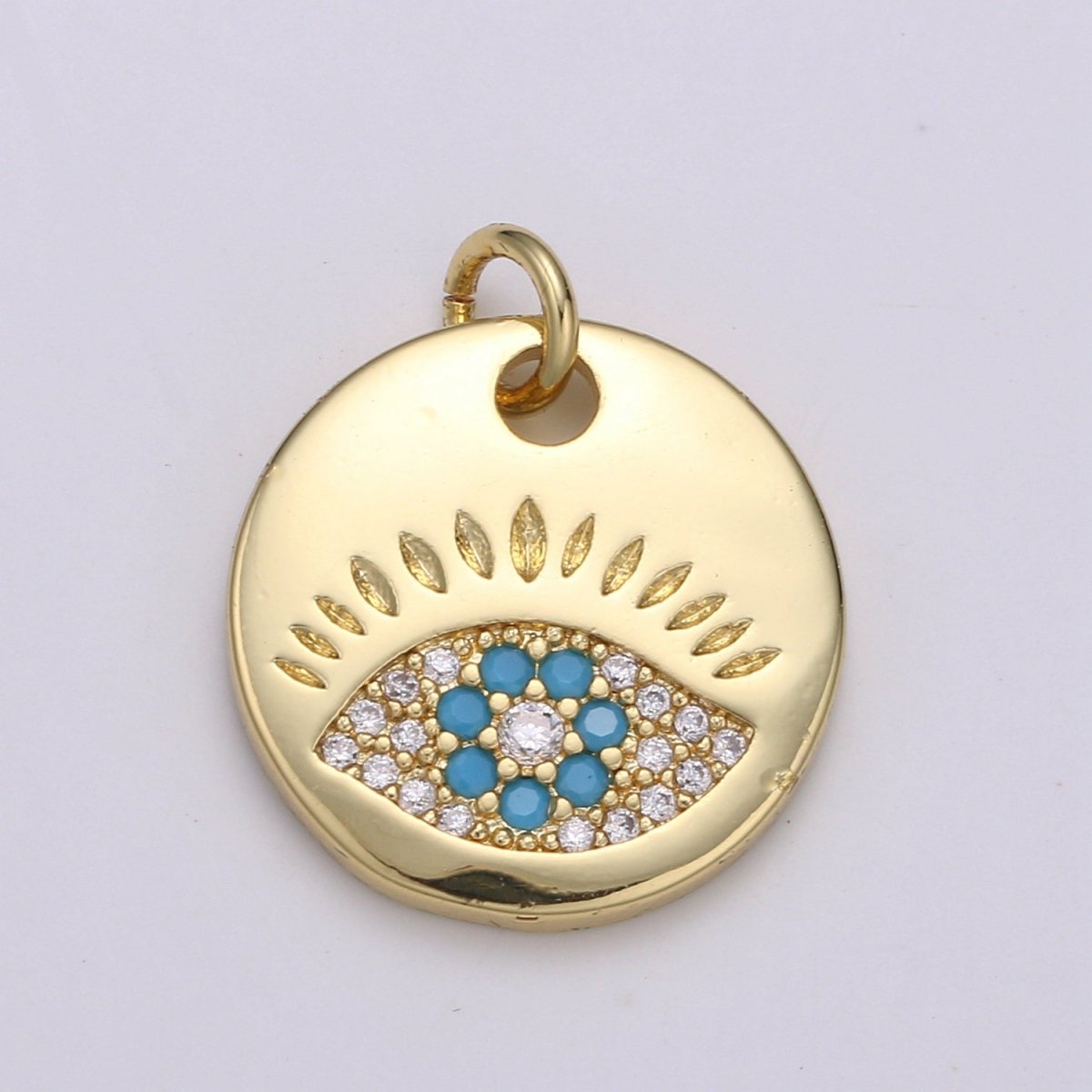 14k Gold Filled Charm CZ Micro Pave Evil Eye Round Coin Pendant Medallion Charm Cubic Zirconia Charm for Necklace Bracelet Supply E-051 - E-054 - DLUXCA