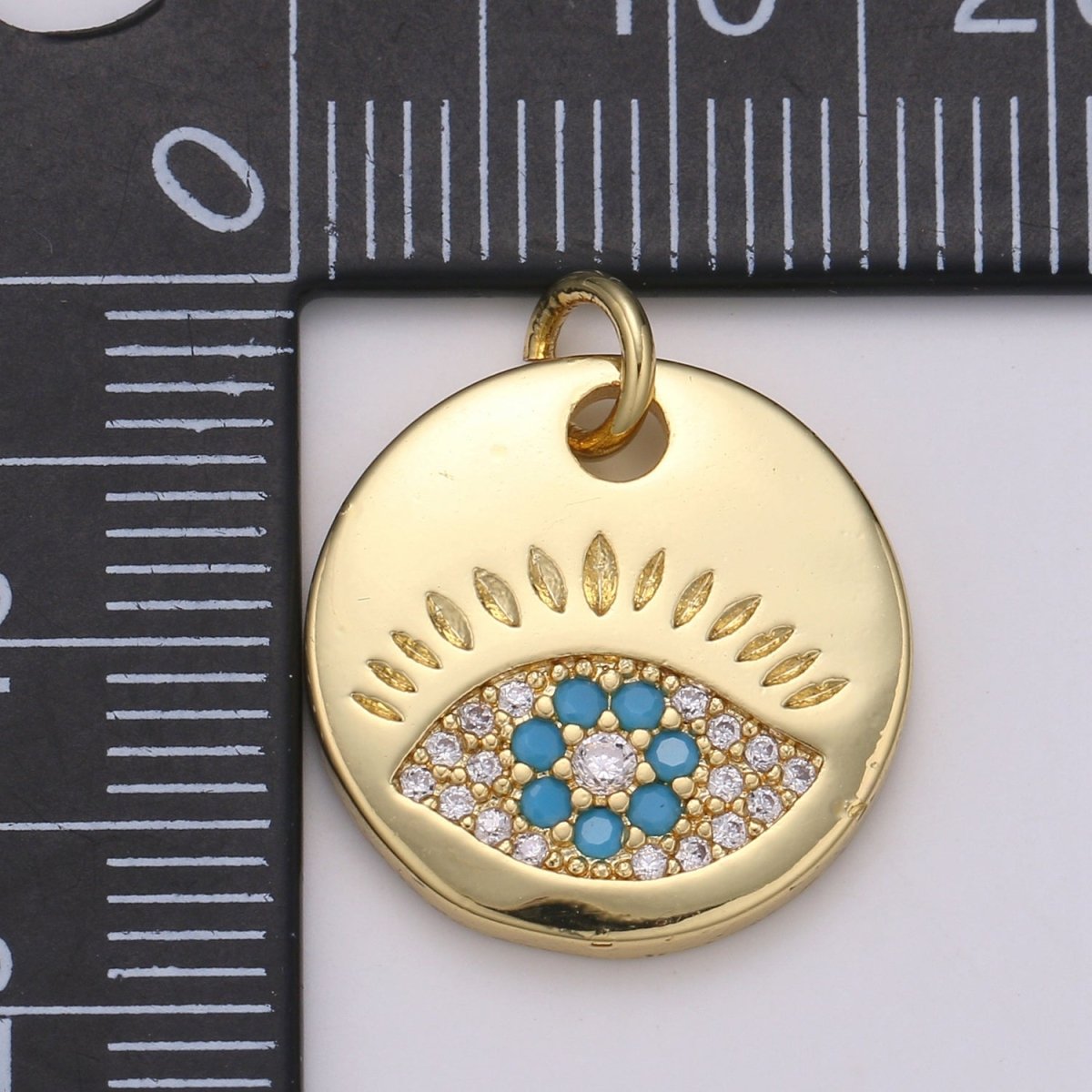 14k Gold Filled Charm CZ Micro Pave Evil Eye Round Coin Pendant Medallion Charm Cubic Zirconia Charm for Necklace Bracelet Supply E-051 - E-054 - DLUXCA